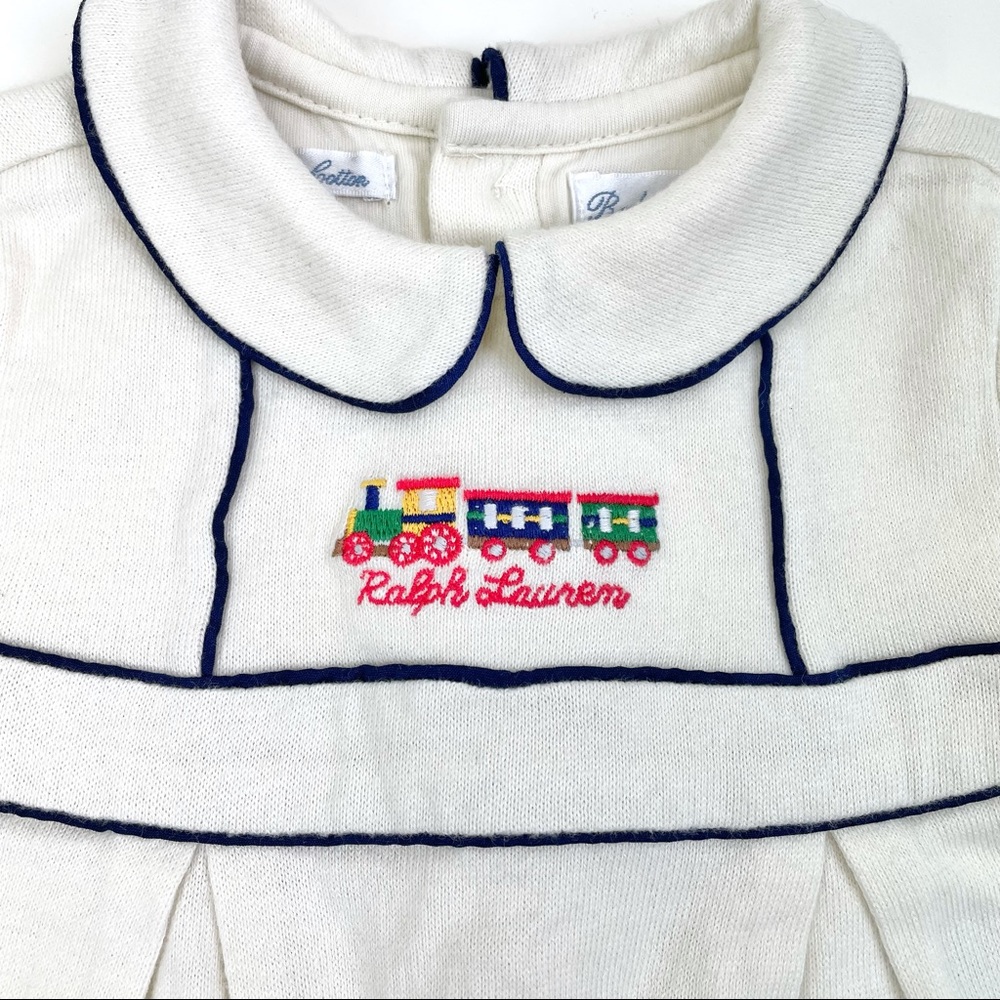 Ralph Lauren Train Cream Footed Sleeper One Piece